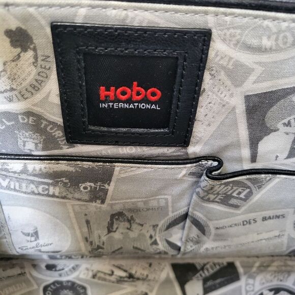 HOBO INTERNATIONAL BLACK NYLON / LEATHER LARGE Shoulder TOTE BAG 18 X 13 - Picture 10 of 12